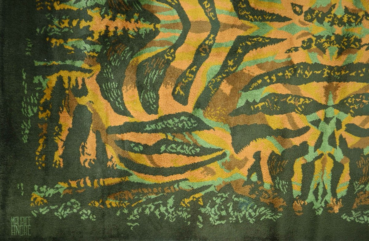 Signed Maurice André Rug, Symmetrical Abstract Composition, Circa 1960 - No. 1607-photo-1