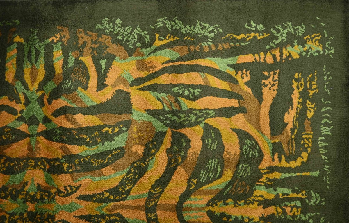 Signed Maurice André Rug, Symmetrical Abstract Composition, Circa 1960 - No. 1607-photo-2