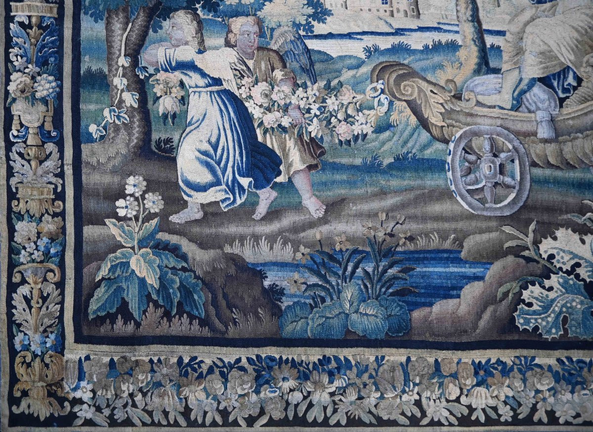 Tapisserie Manufacture Royal Aubusson 17e "Le Triomphe de Flore" apres Charles Le Brun N 1643-photo-3