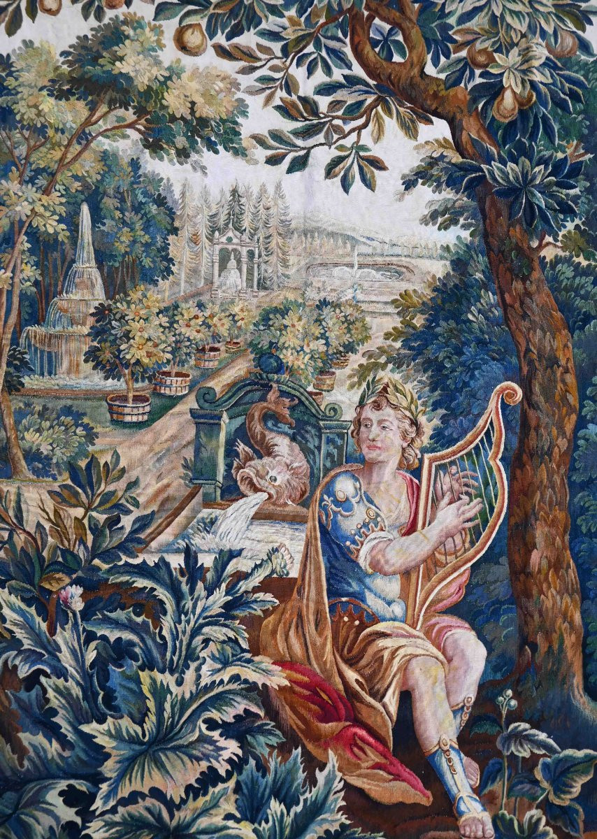 Tapestry "apollo In The Orangery Of Versailles" - Brussels Manufacture, 18th Century - No. 1480-photo-3