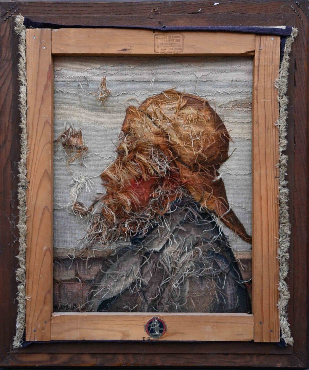 Framed Tapestry, Sailor Smoking A Pipe – Atelier Berton – 56 × 48 × 6 Cm – No. 1646-photo-4