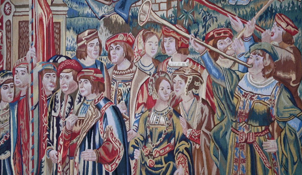 Tapisserie médiévale du XIXe – “Bethsabée conviée par le Roi David” - 166Lx246H - N° 1656-photo-3