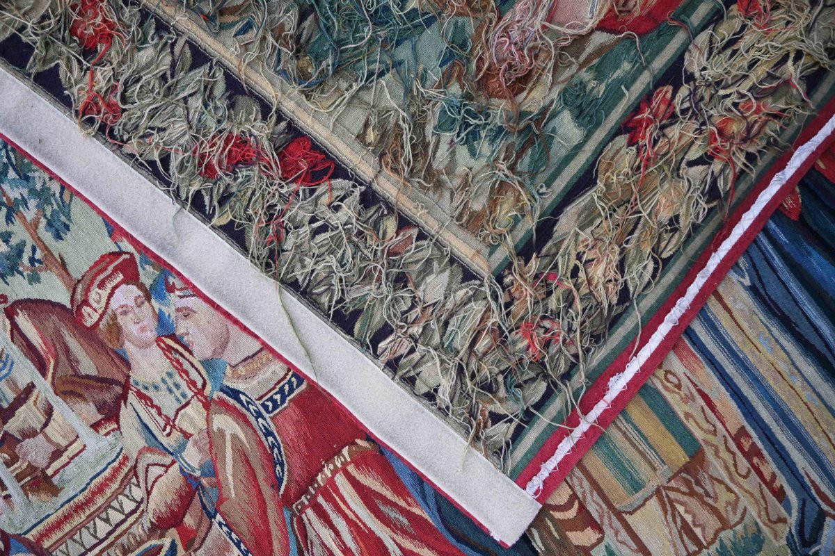 Tapisserie médiévale du XIXe – “Bethsabée conviée par le Roi David” - 166Lx246H - N° 1656-photo-4