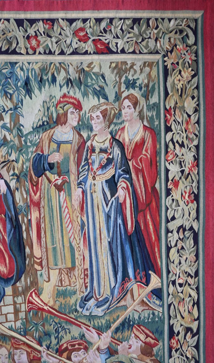 Tapisserie médiévale du XIXe – “Bethsabée conviée par le Roi David” - 166Lx246H - N° 1656-photo-5
