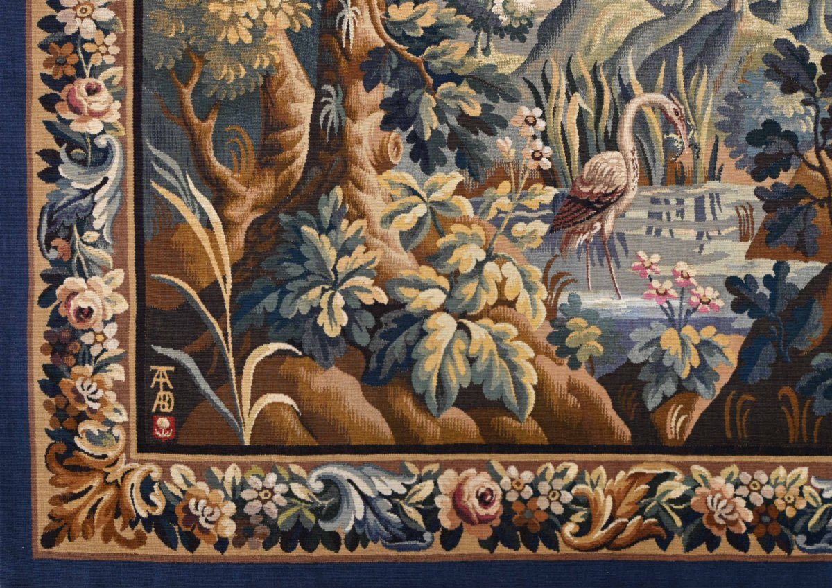 Tapisserie Verdure d'Aubusson - Atelier Tabard - Paysage au Héron - 170x155 cm - N° 1659-photo-1