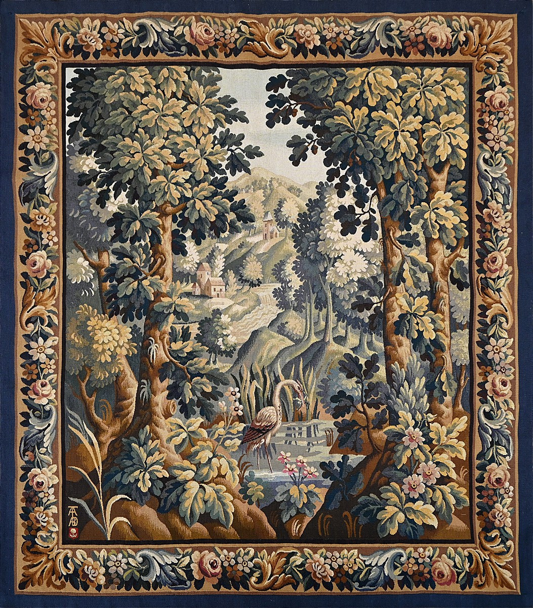 Tapisserie Verdure d'Aubusson - Atelier Tabard - Paysage au Héron - 170x155 cm - N° 1659