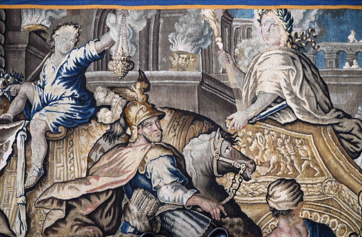 Tapisserie Aubusson XVIIème, L’Entrée d’Alexandre dans Babylone d’après Charles Le Brun -N 1610-photo-2