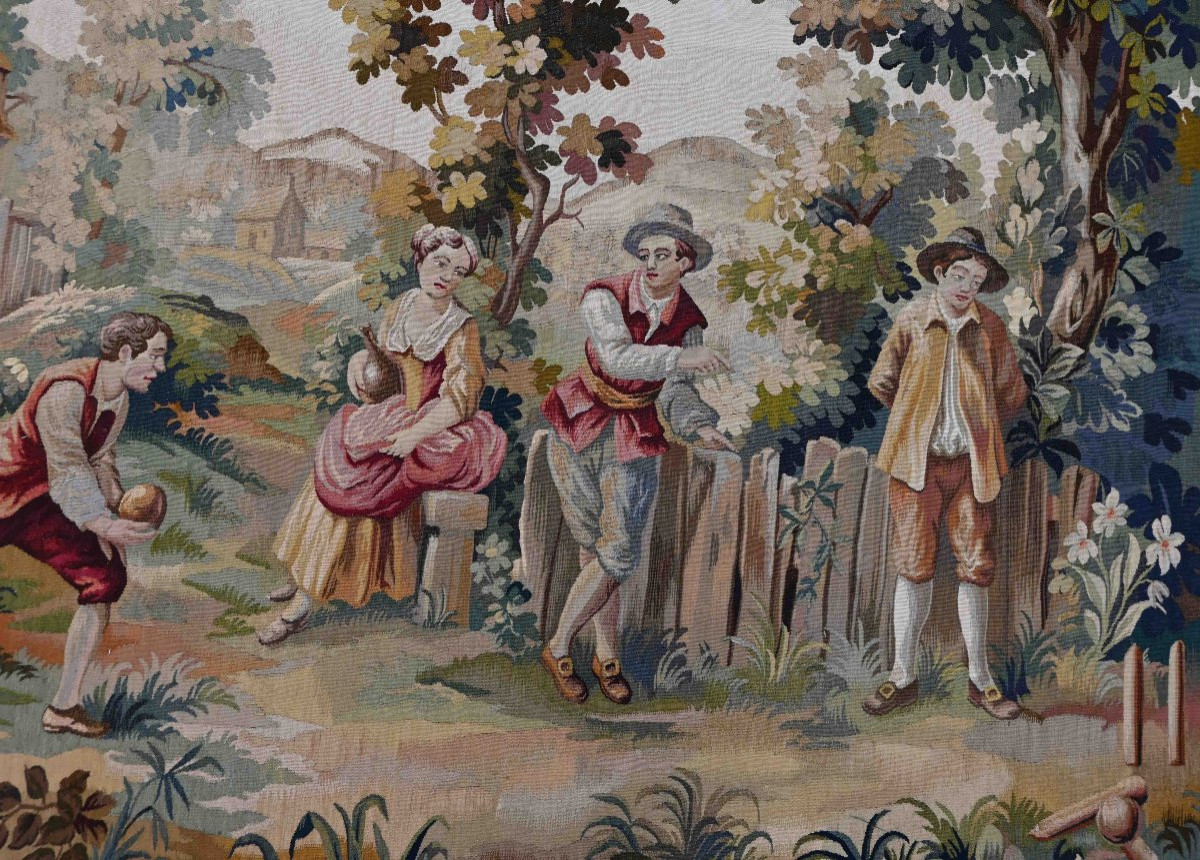 19th-century Aubusson Tapestry – Countryside Scene “game Of Pétanque” - N° 1332-photo-2
