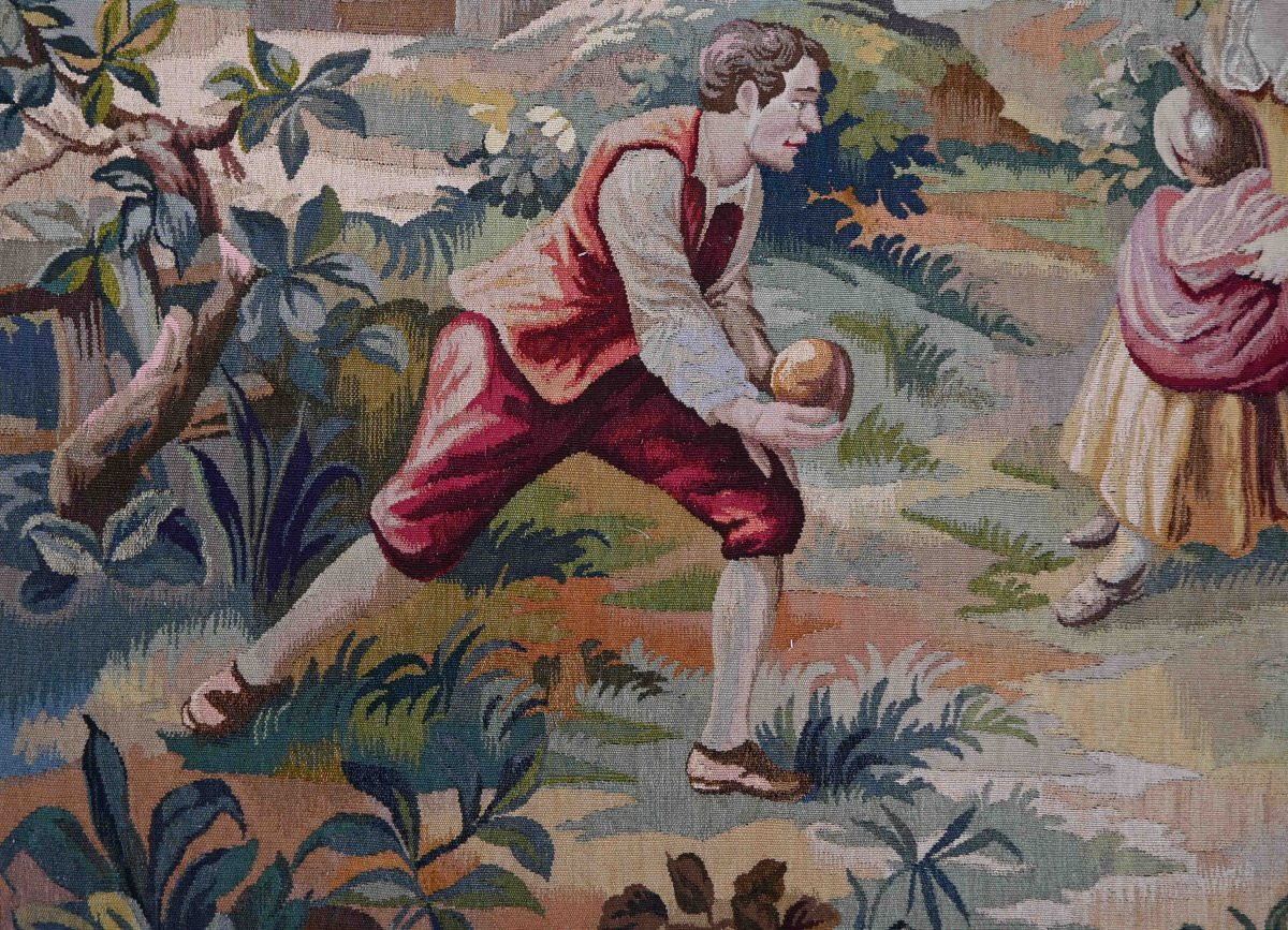 19th-century Aubusson Tapestry – Countryside Scene “game Of Pétanque” - N° 1332-photo-3
