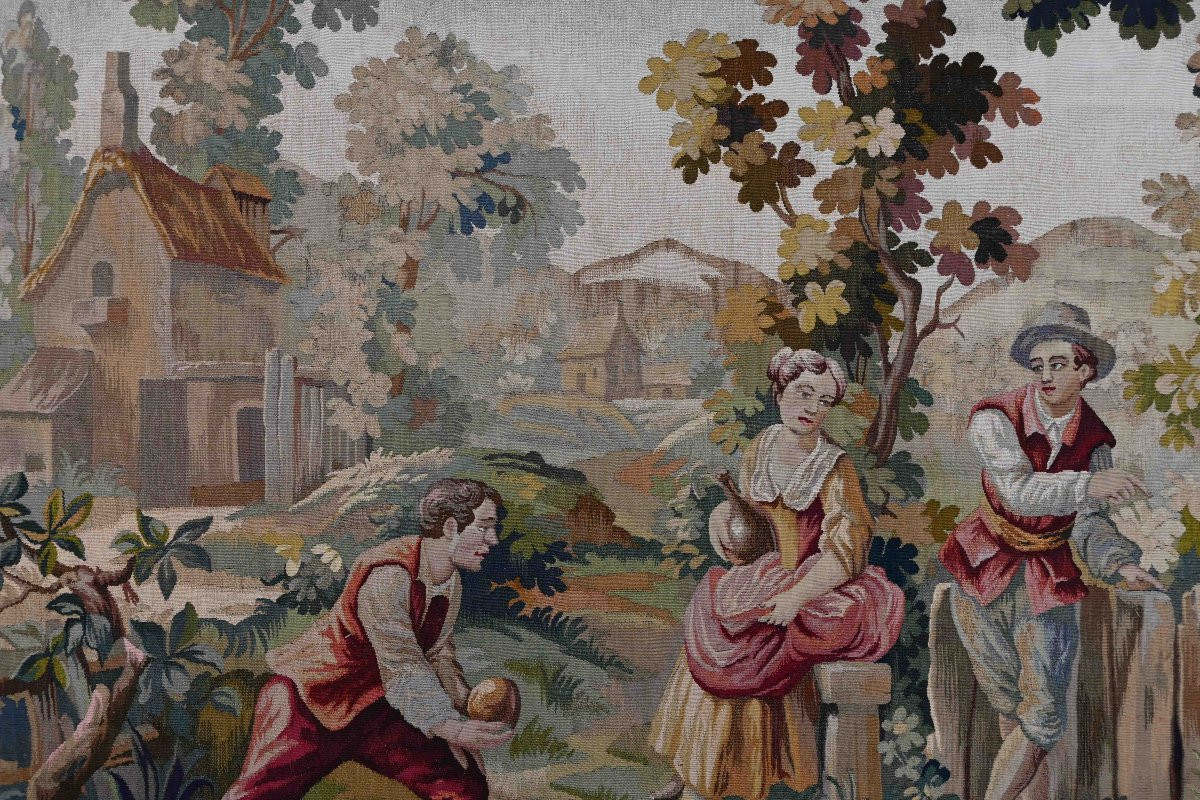 19th-century Aubusson Tapestry – Countryside Scene “game Of Pétanque” - N° 1332-photo-3