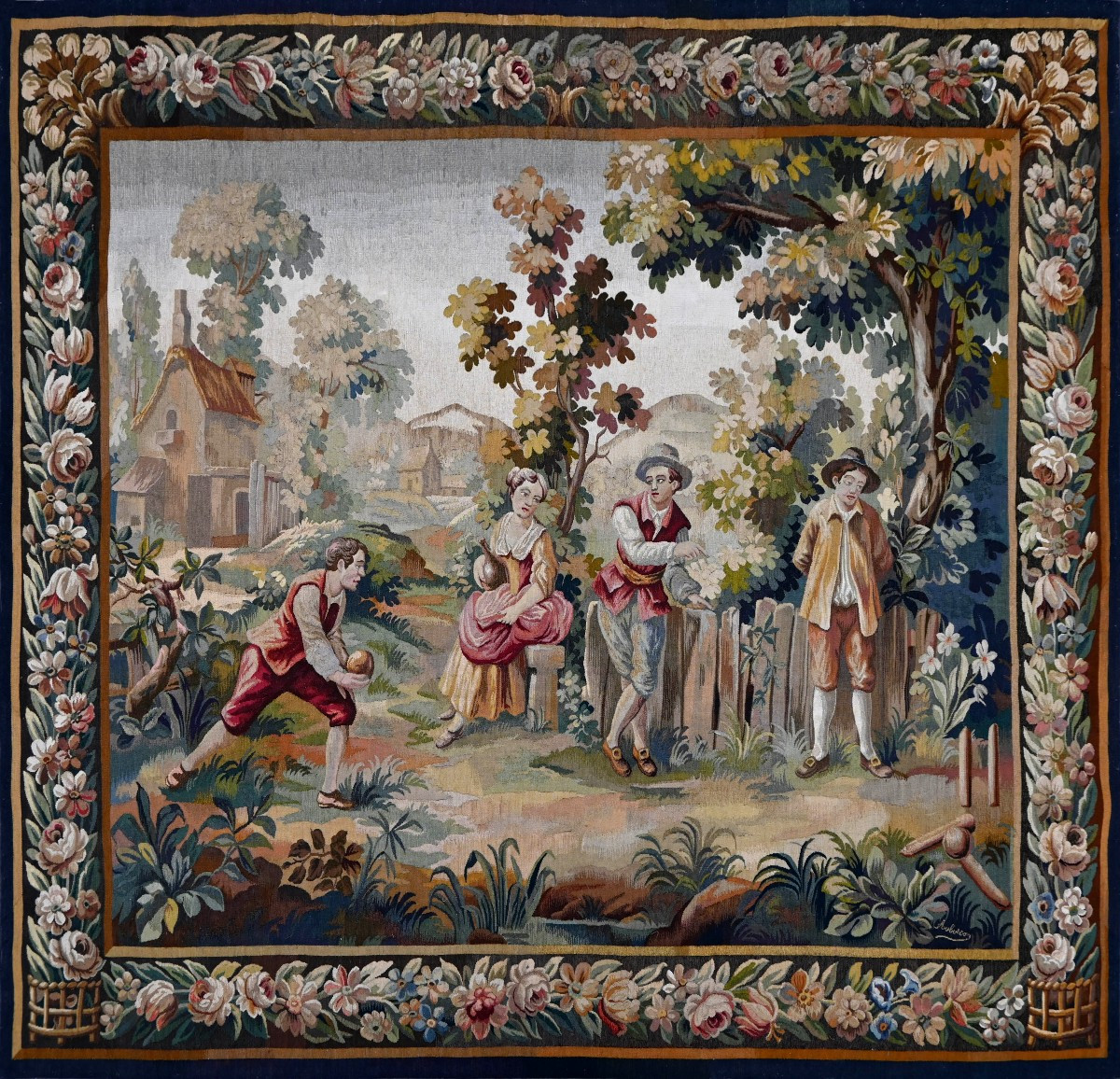 19th-century Aubusson Tapestry – Countryside Scene “game Of Pétanque” - N° 1332