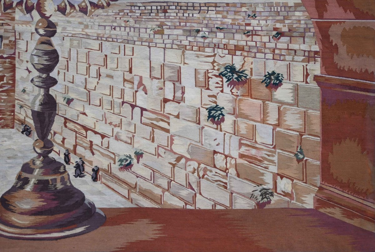 Aubusson Tapestry Circa 1960 - Holy Jerusalem - Menorah, Hanukkah - N° 1663-photo-1