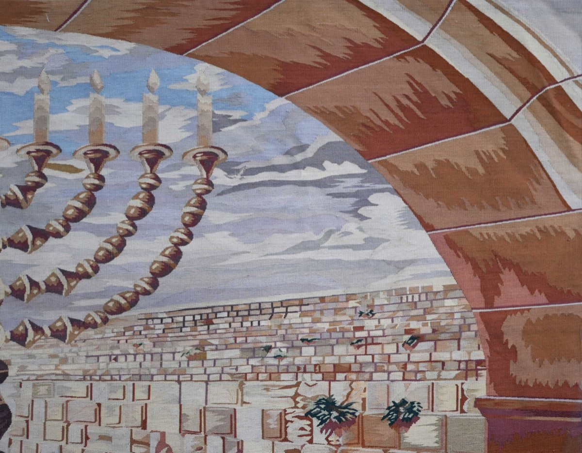 Aubusson Tapestry Circa 1960 - Holy Jerusalem - Menorah, Hanukkah - N° 1663-photo-4