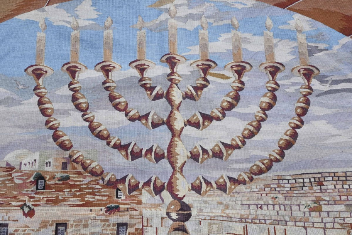 Aubusson Tapestry Circa 1960 - Holy Jerusalem - Menorah, Hanukkah - N° 1663-photo-5