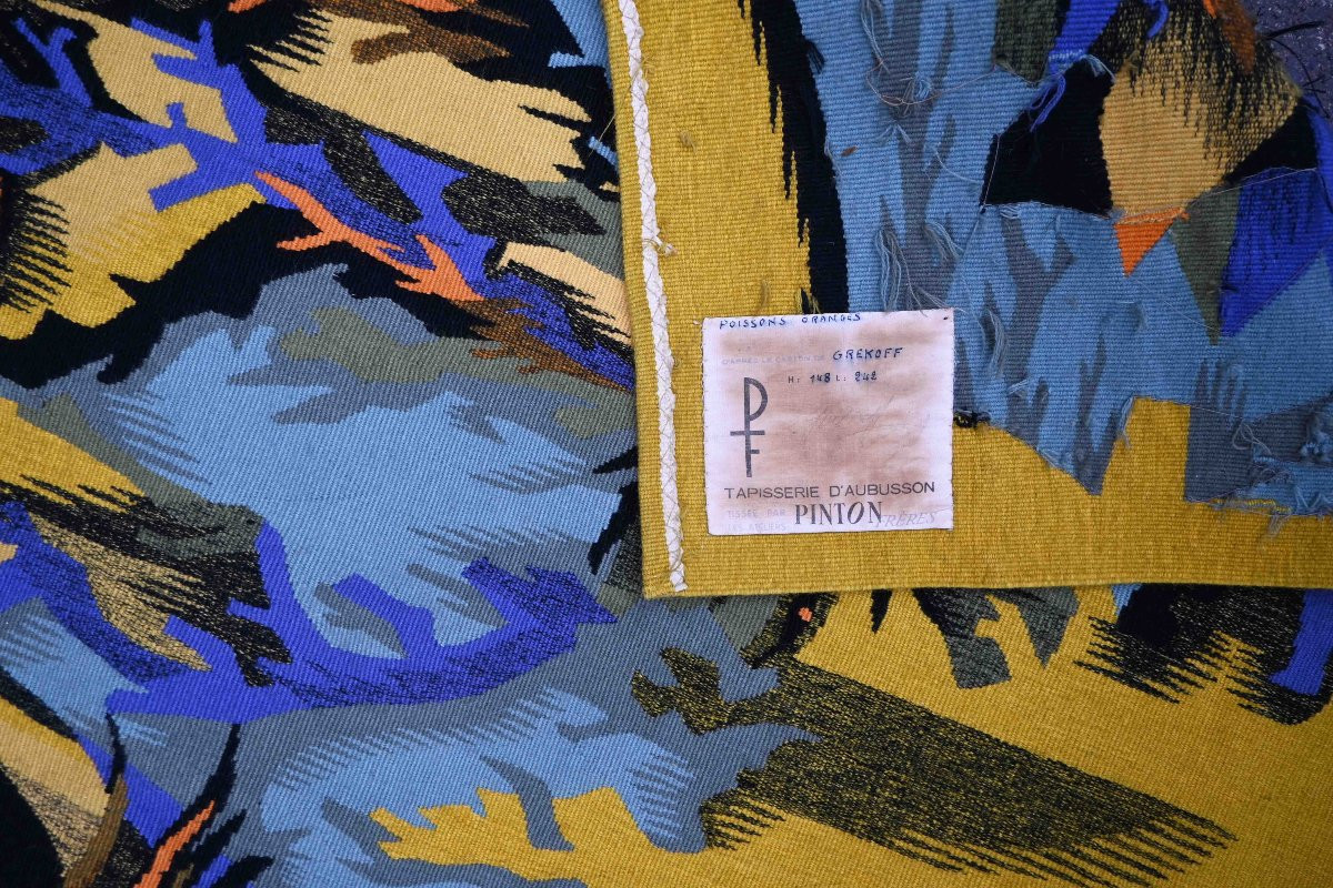 Aubusson Tapestry - Atelier Pintons Frers - Elie Grekoff, Poissons Oranges - N° 1469-photo-4