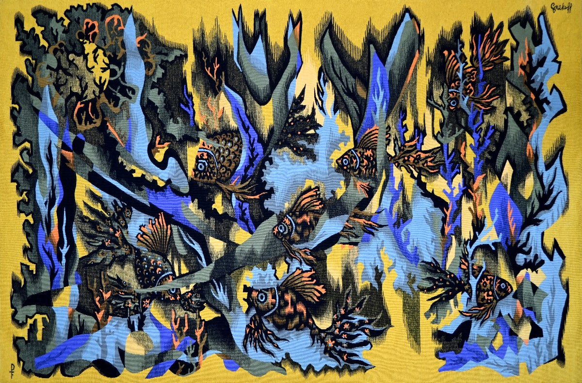 Aubusson Tapestry - Atelier Pintons Frers - Elie Grekoff, Poissons Oranges - N° 1469