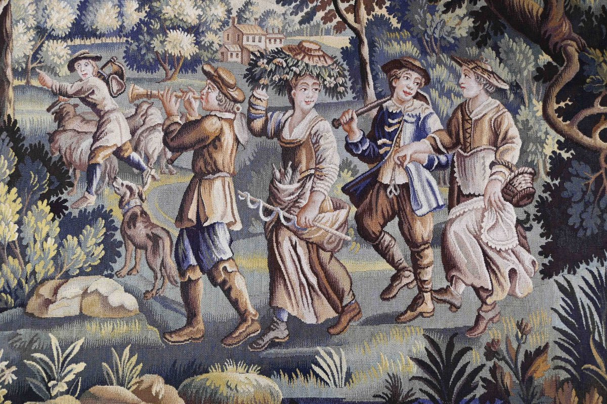 Tapisserie d'Aubusson Scène Pastorale - Le Retour des Bergers - Circa 1880 - N° 1415-photo-2