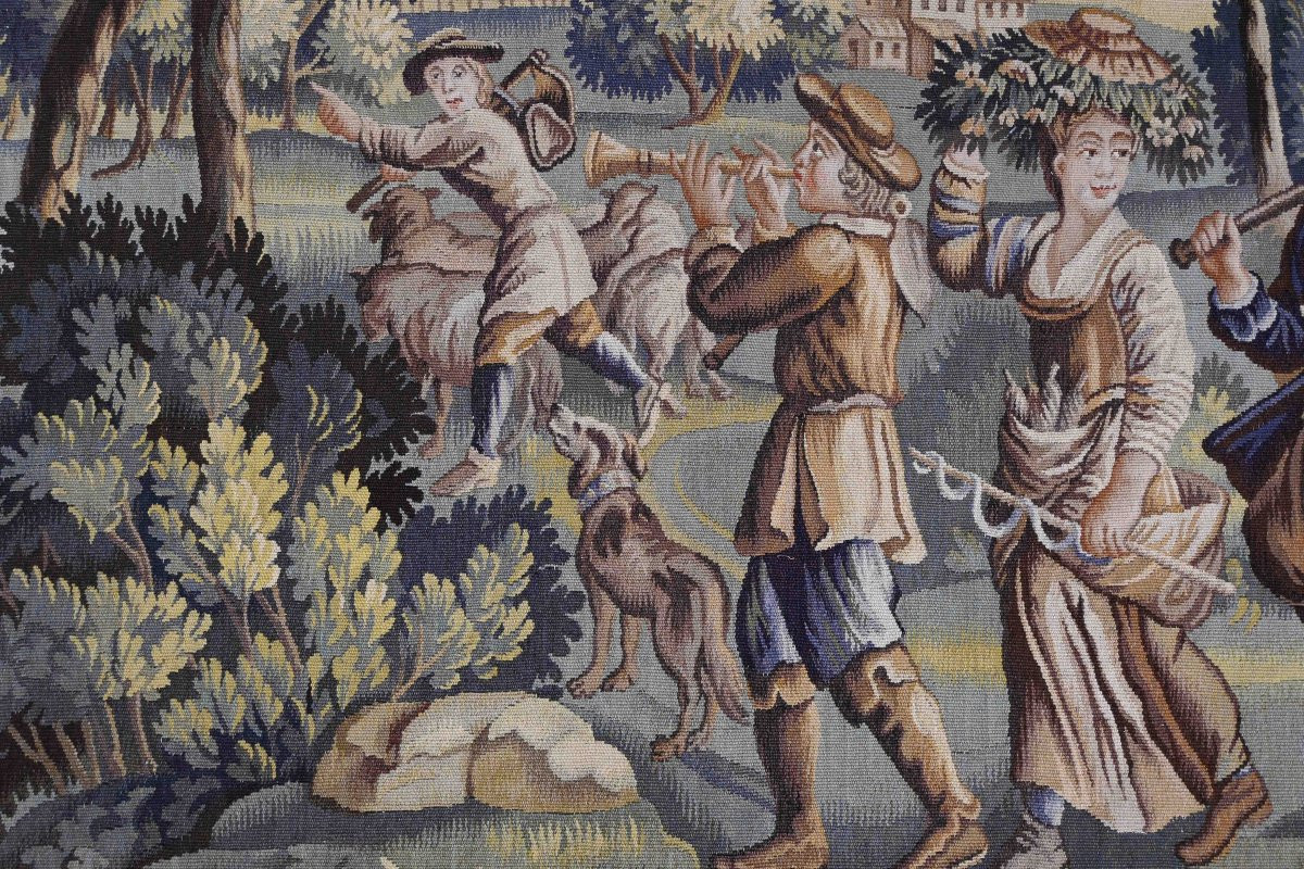 Tapisserie d'Aubusson Scène Pastorale - Le Retour des Bergers - Circa 1880 - N° 1415-photo-3