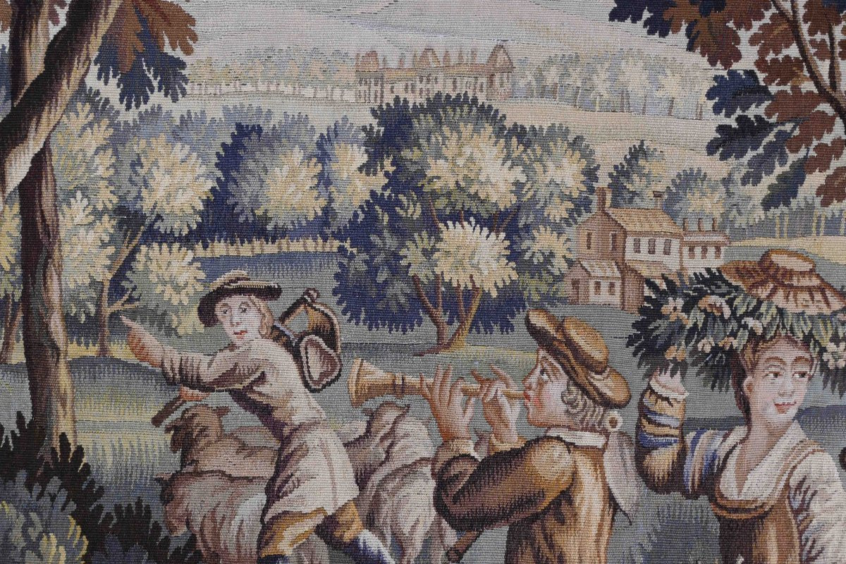 Tapisserie d'Aubusson Scène Pastorale - Le Retour des Bergers - Circa 1880 - N° 1415-photo-5