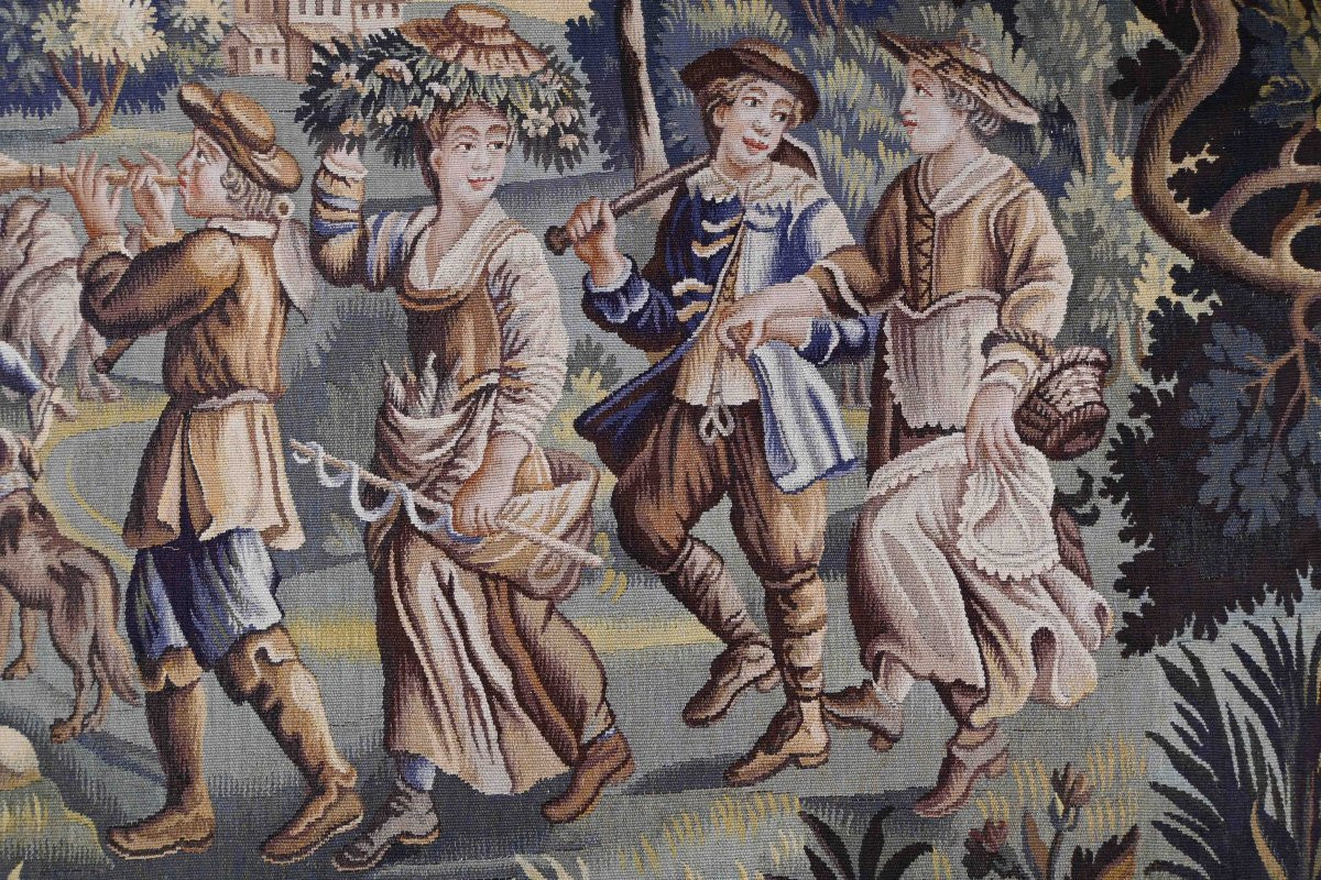 Tapisserie d'Aubusson Scène Pastorale - Le Retour des Bergers - Circa 1880 - N° 1415-photo-6