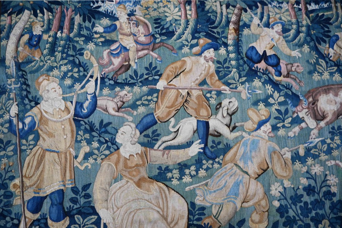 Tapisserie Antique de la manufacture des Flandres XVIIe siècle, scène de chasse — N° 1661-photo-2