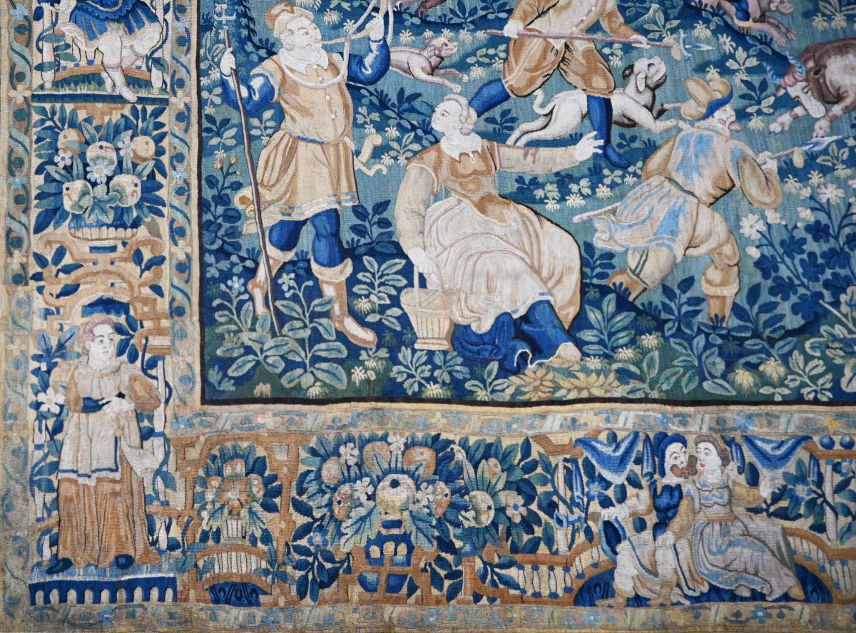 Tapisserie Antique de la manufacture des Flandres XVIIe siècle, scène de chasse — N° 1661-photo-2