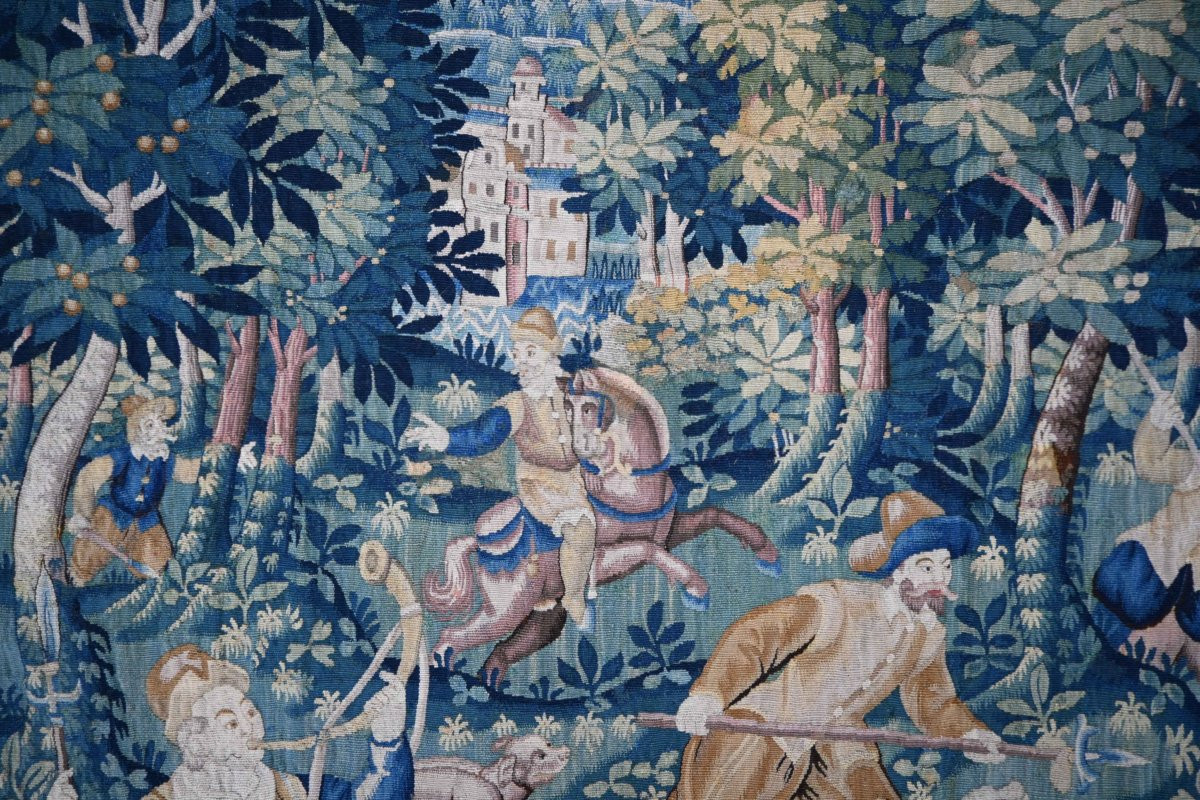 Tapisserie Antique de la manufacture des Flandres XVIIe siècle, scène de chasse — N° 1661-photo-8