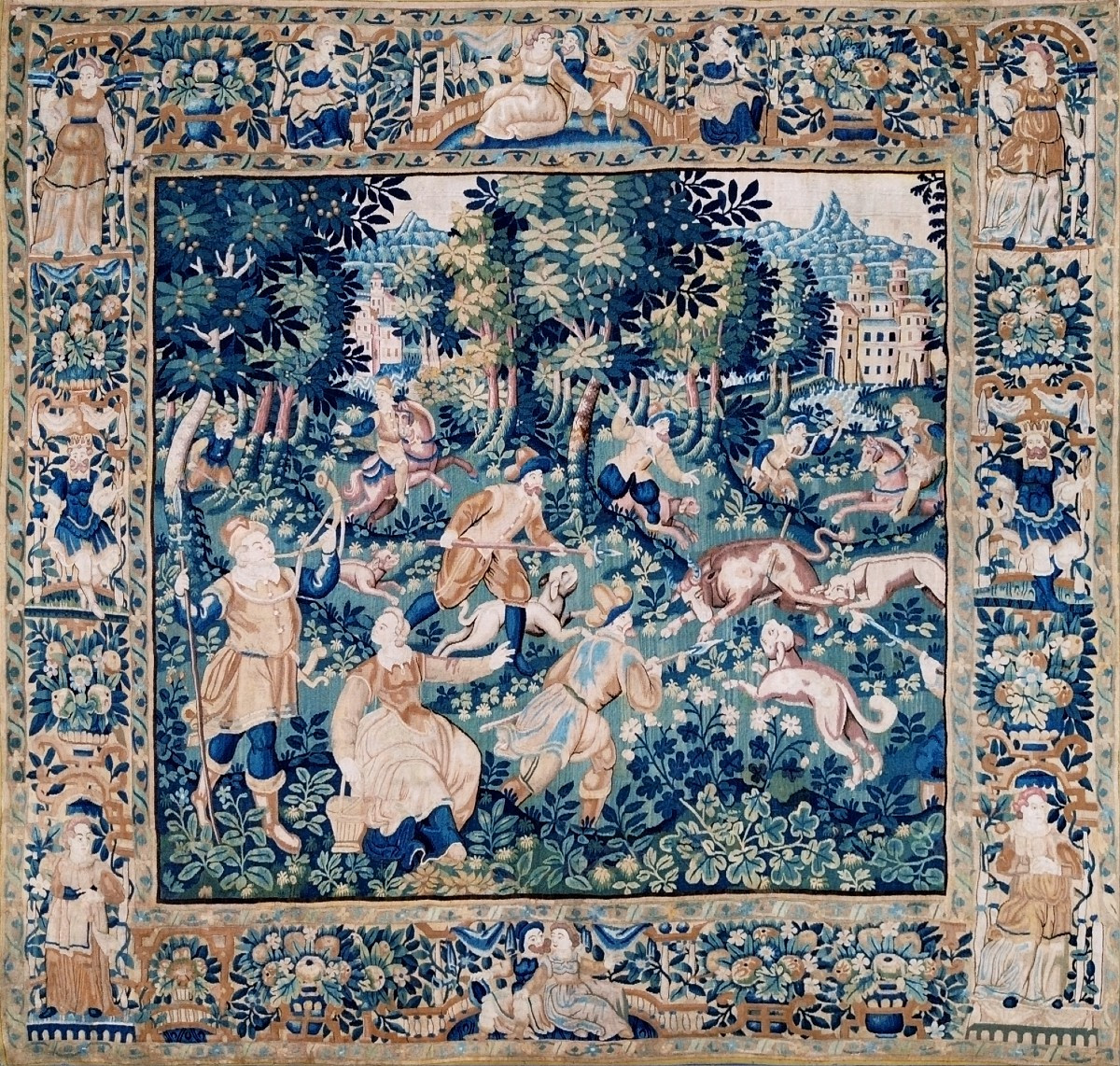 Tapisserie Antique de la manufacture des Flandres XVIIe siècle, scène de chasse — N° 1661