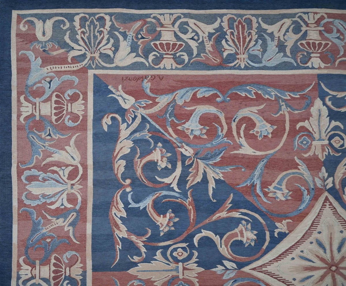 Rare Tapis signé de la Manufacture Aubusson, Style XVIIe siècle - 3.40x3.00 - N° 1671-photo-2