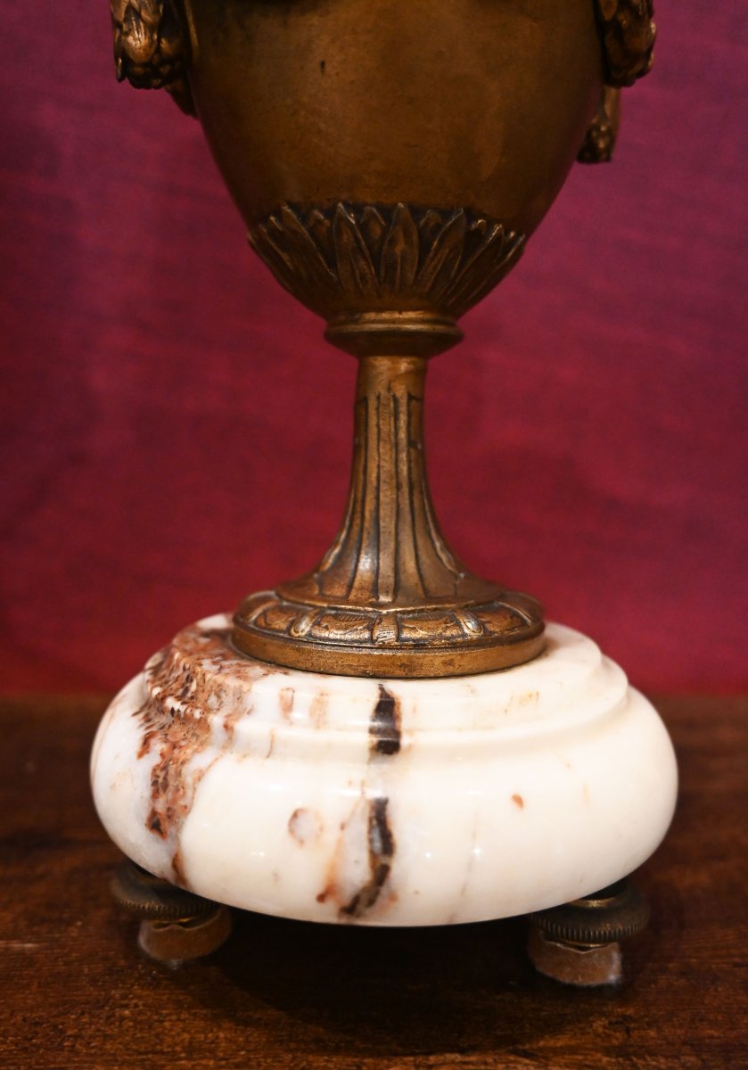 Pair Of Gilt-patinated Bronze Cassolettes On Marble Bases – Louis XVI Style – No. 1713-photo-2