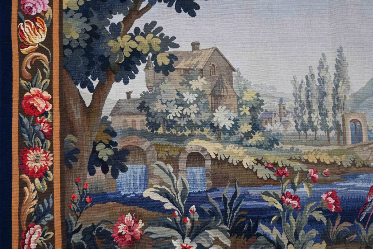 Tapisserie Verdure d’Aubusson XIXe siecle, représentant un paysage bucolique - N° 1675-photo-2