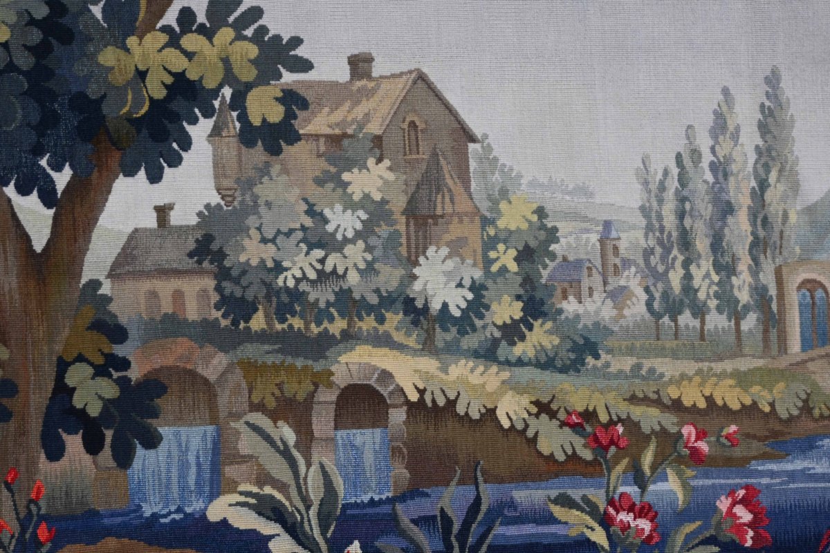 Tapisserie Verdure d’Aubusson XIXe siecle, représentant un paysage bucolique - N° 1675-photo-1