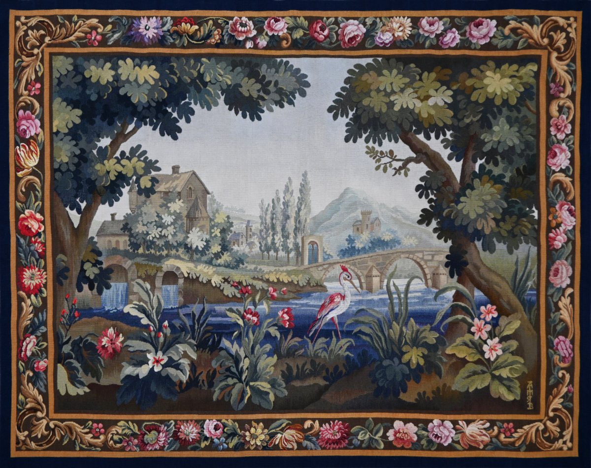 Tapisserie Verdure d’Aubusson XIXe siecle, représentant un paysage bucolique - N° 1675