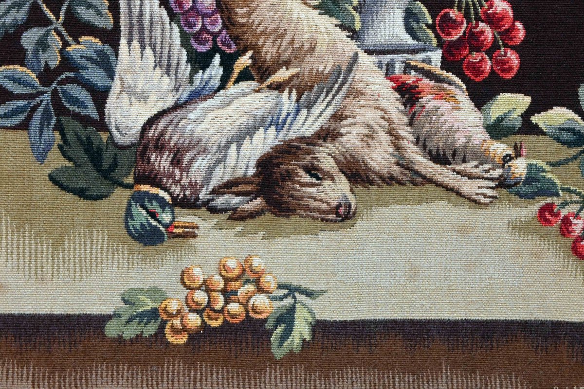 Aubusson Tapestry In A Wooden Frame – Still Life With Game And Fruit – No. 1684-photo-4