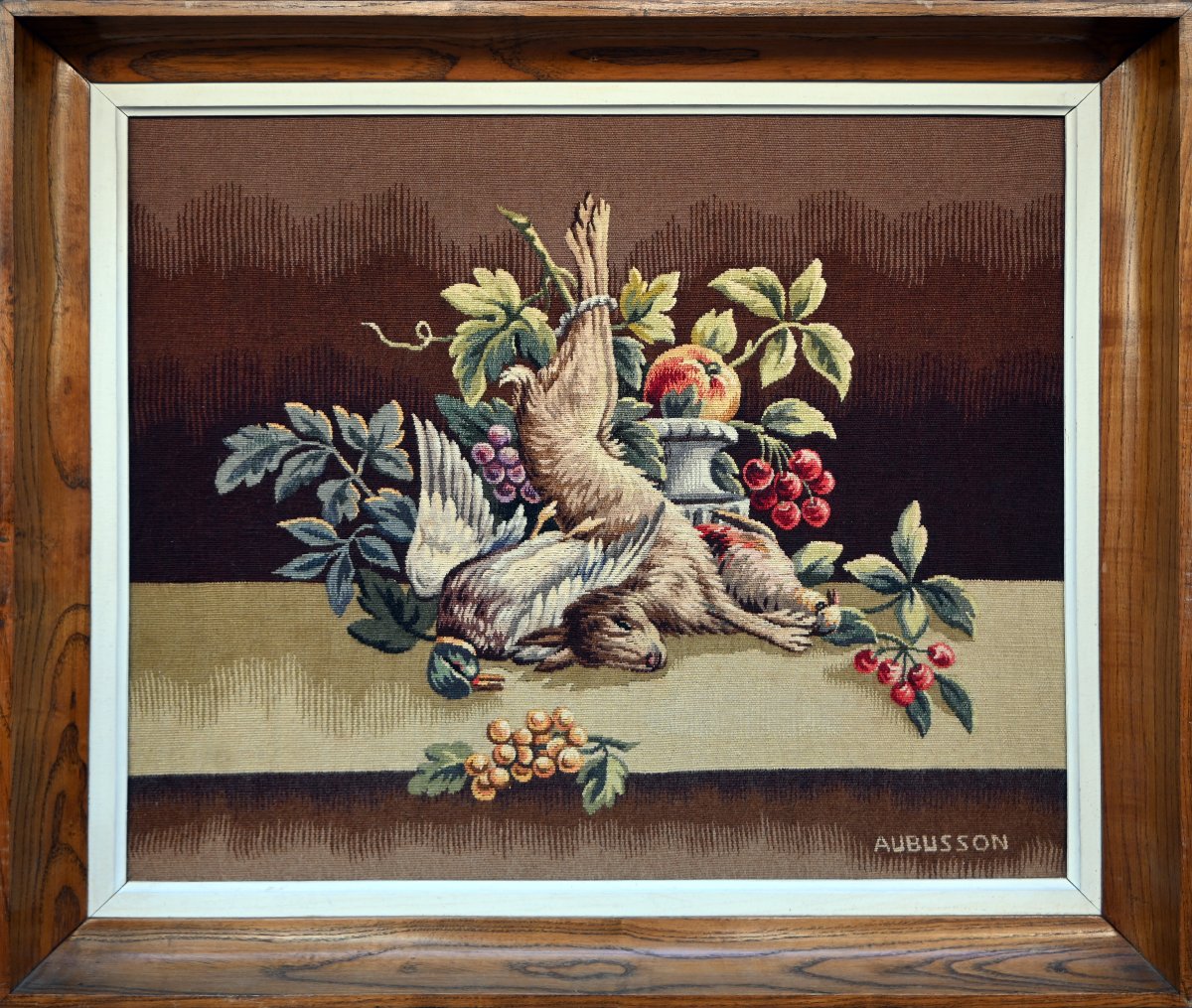 Aubusson Tapestry In A Wooden Frame – Still Life With Game And Fruit – No. 1684