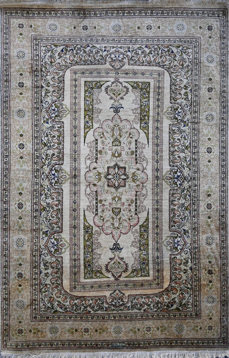 Tapis Qom (Ghom) - Vers 1990 - Entièrement en Soie - N° ref : 1690