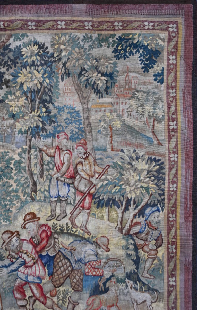 Tapisserie des Flandres XIXe siècle – Scène de Chasse au Loup, dans le goût du XVIe - N° 1687-photo-2