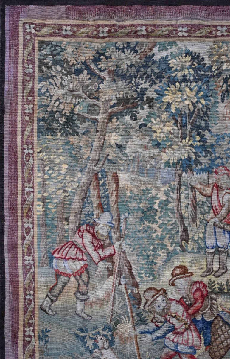 Tapisserie des Flandres XIXe siècle – Scène de Chasse au Loup, dans le goût du XVIe - N° 1687-photo-3