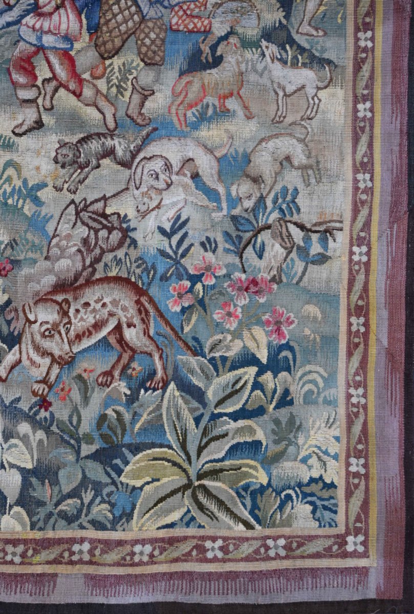 Tapisserie des Flandres XIXe siècle – Scène de Chasse au Loup, dans le goût du XVIe - N° 1687-photo-4