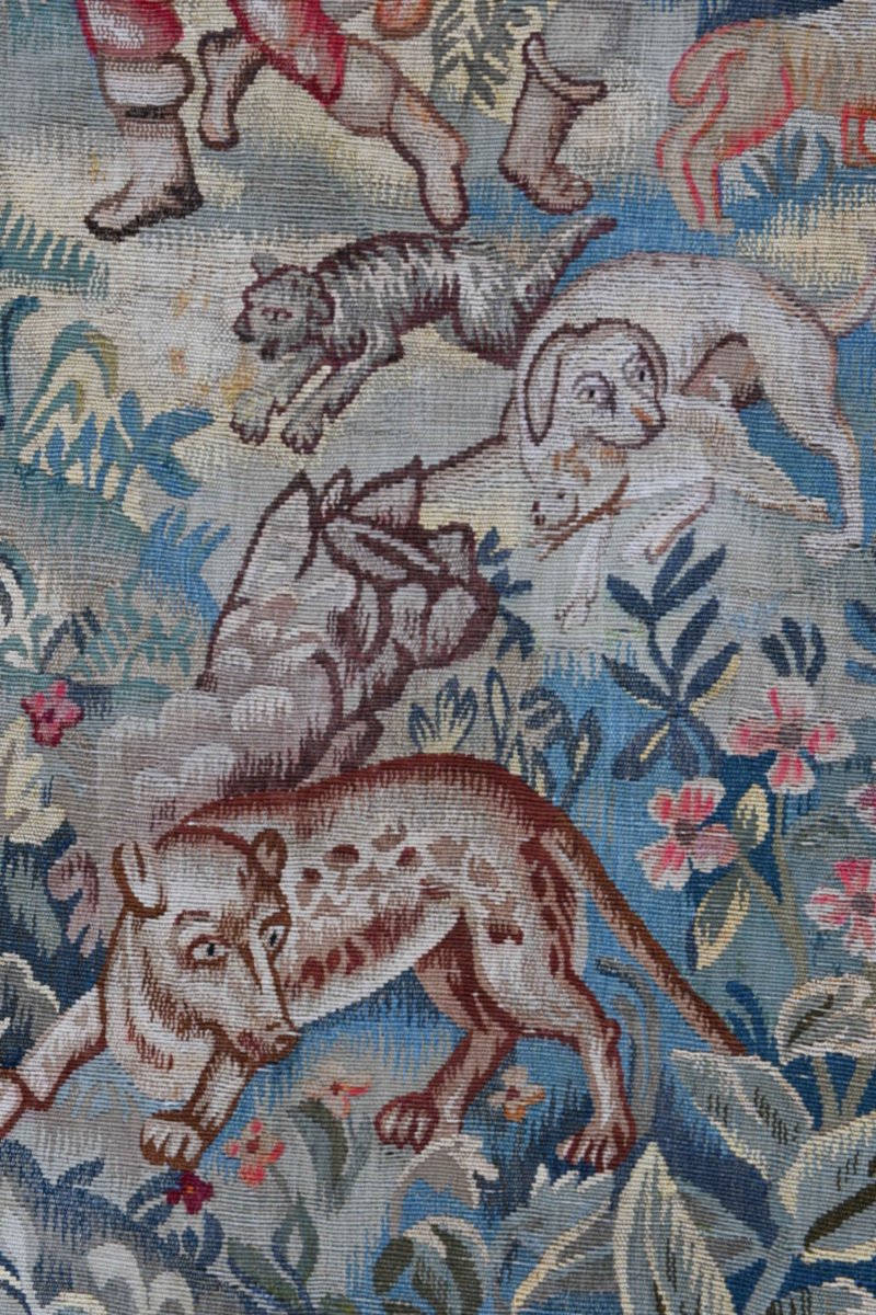 Tapisserie des Flandres XIXe siècle – Scène de Chasse au Loup, dans le goût du XVIe - N° 1687-photo-2