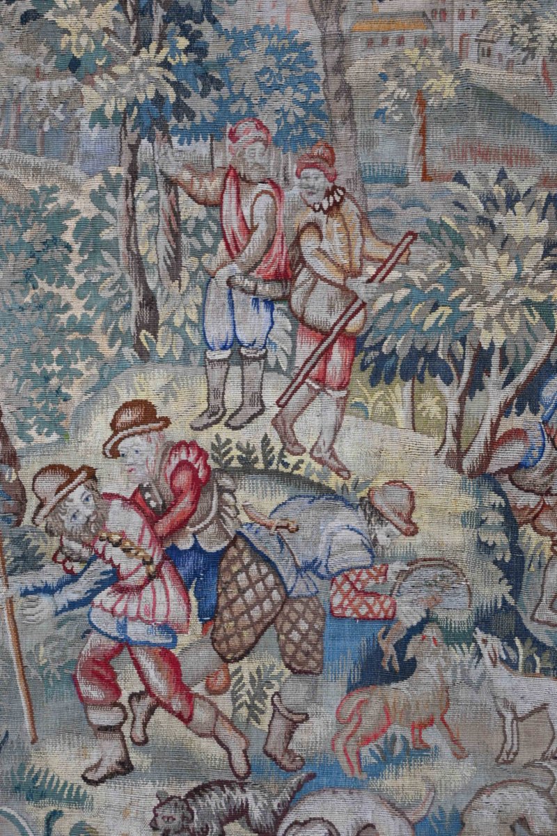 Tapisserie des Flandres XIXe siècle – Scène de Chasse au Loup, dans le goût du XVIe - N° 1687-photo-3