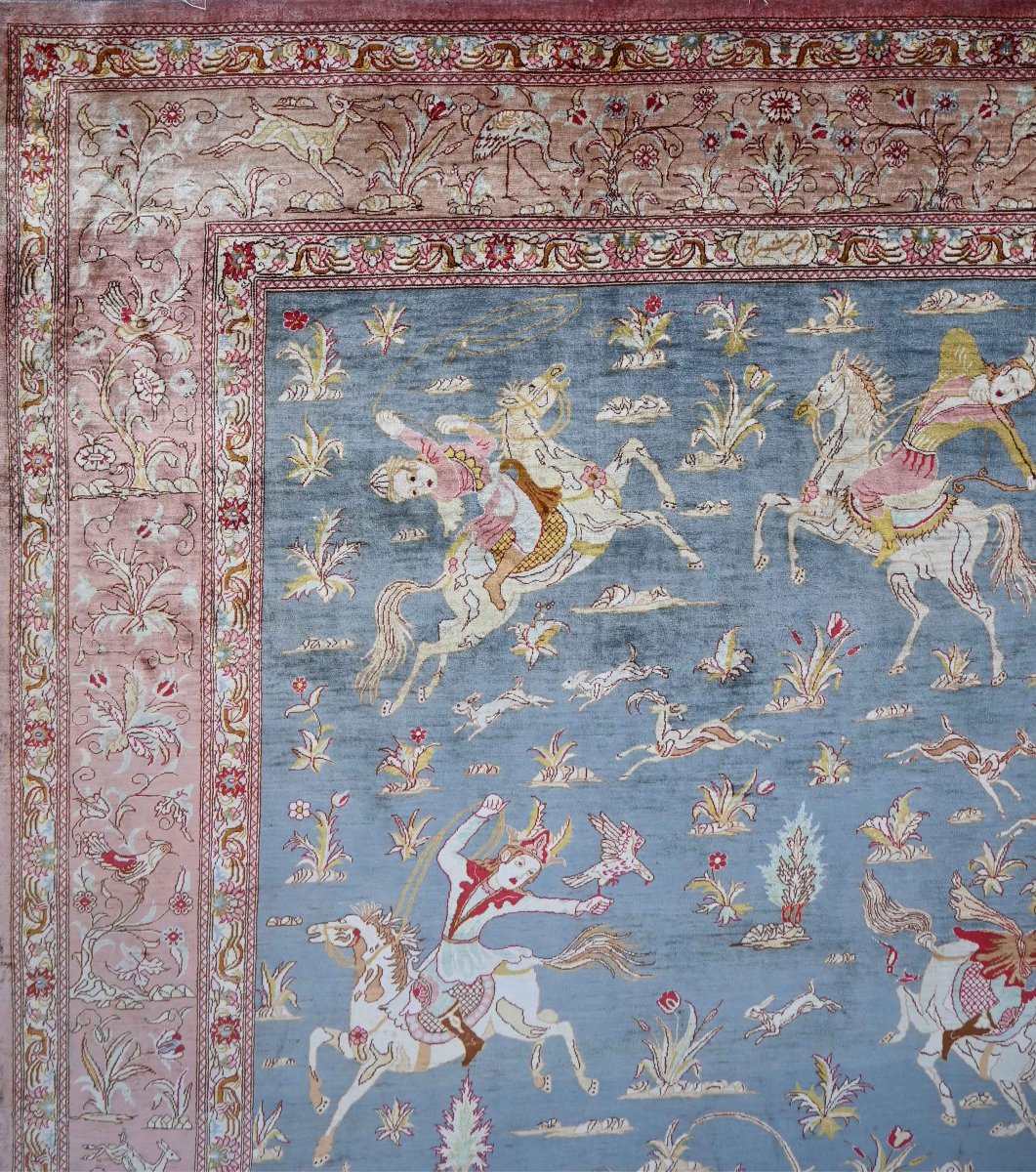 Signed Du Ghoum Rug, Entirely Silk, Handmade, Circa 1980, No. 1201-photo-2