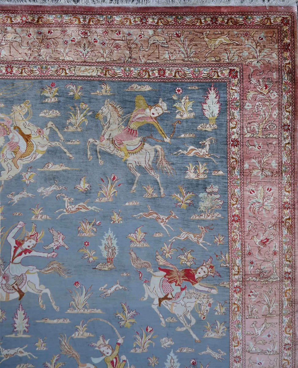Signed Du Ghoum Rug, Entirely Silk, Handmade, Circa 1980, No. 1201-photo-3