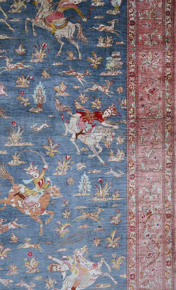 Signed Du Ghoum Rug, Entirely Silk, Handmade, Circa 1980, No. 1201-photo-1