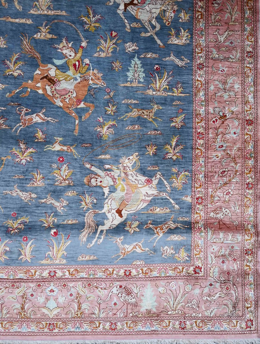 Signed Du Ghoum Rug, Entirely Silk, Handmade, Circa 1980, No. 1201-photo-2