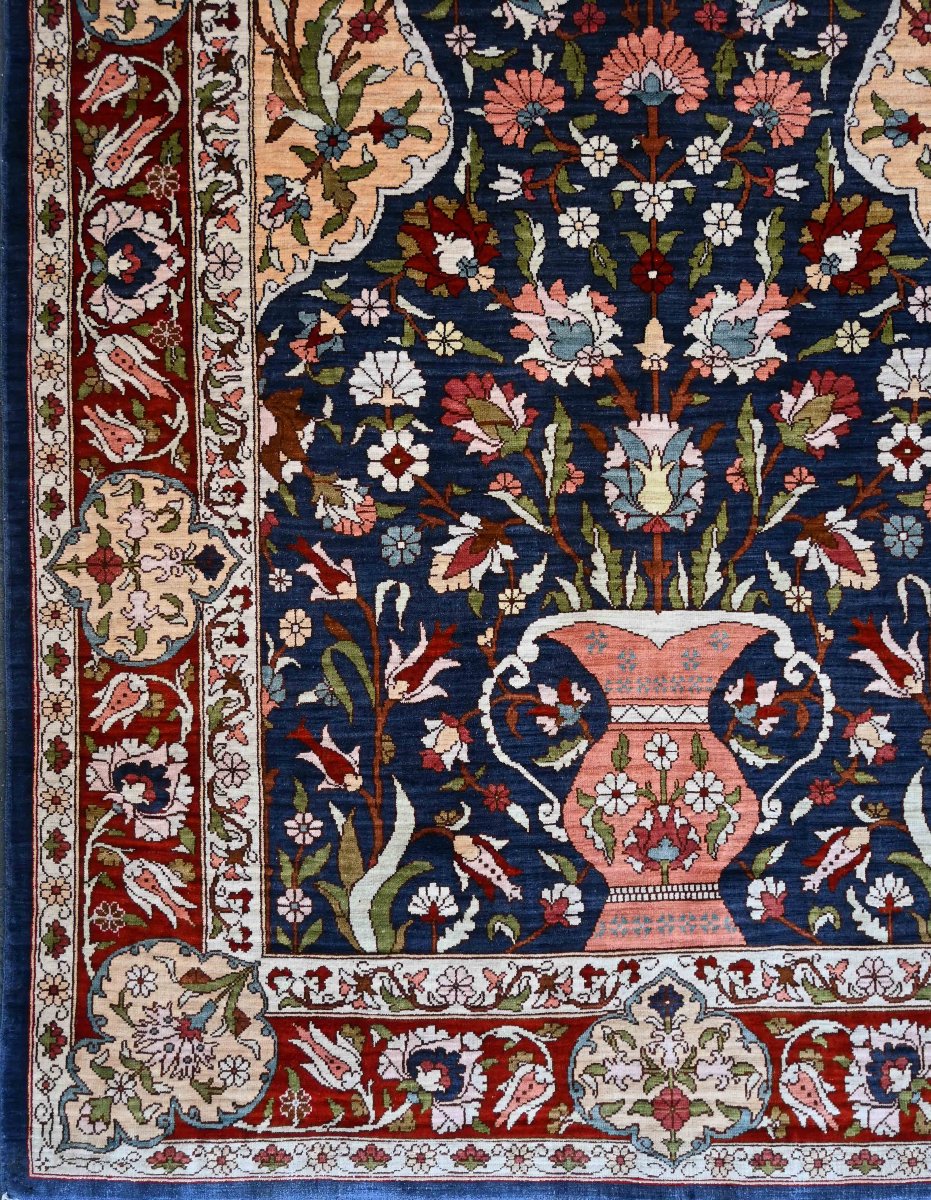 Hereke Silk-on-silk Carpet – Turkey, Circa 1970 – Floral Vase Design – 62×93 Cm - No. 1716-photo-2