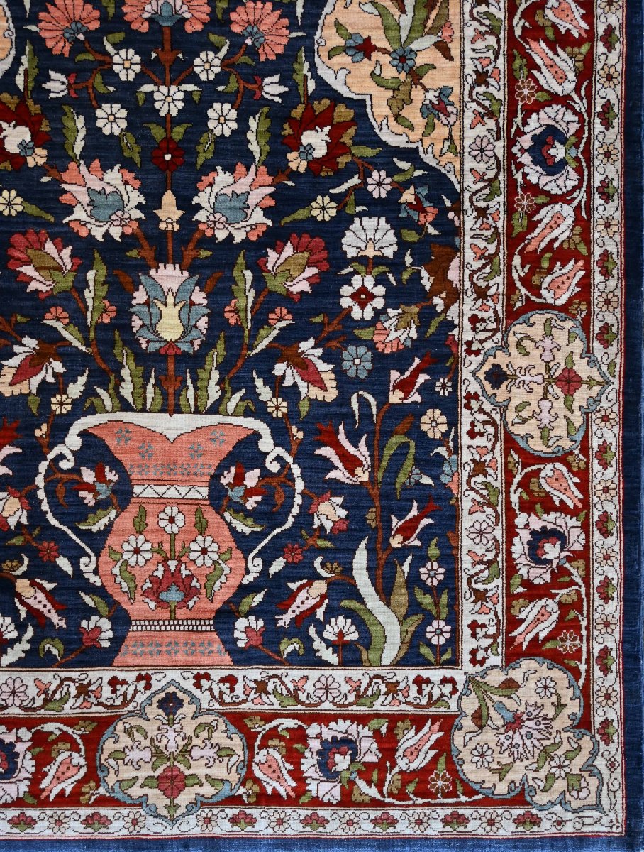 Hereke Silk-on-silk Carpet – Turkey, Circa 1970 – Floral Vase Design – 62×93 Cm - No. 1716-photo-3