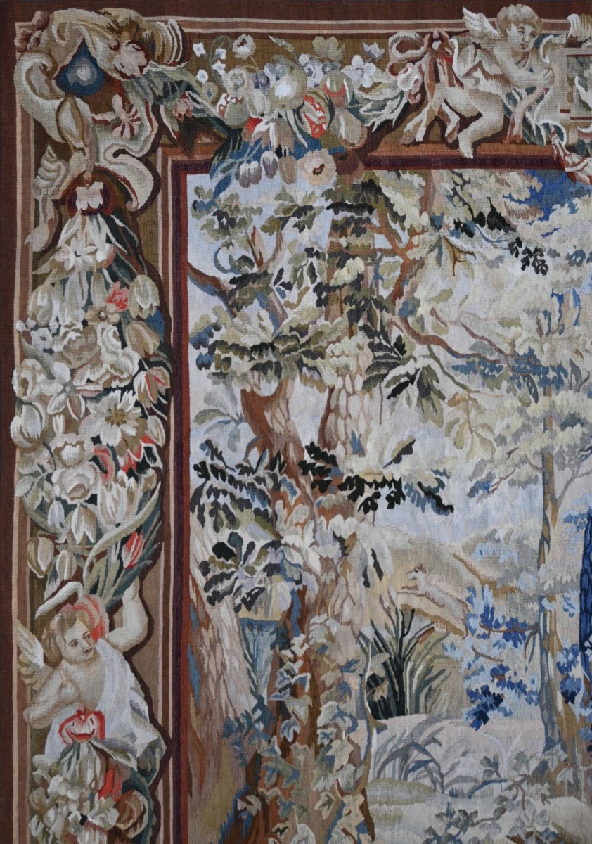 Tapisserie d'Aubusson – Scène de Chasse à Courre, décor verdoyant – 150Lx156H - N° 1718-photo-2