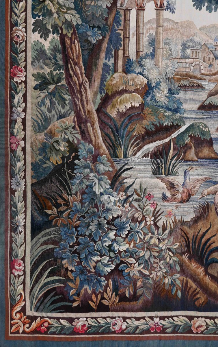Tapisserie Verdure De La Manufacture Aubusson XIXe Siècle - 142lx197h - N° 1530-photo-3