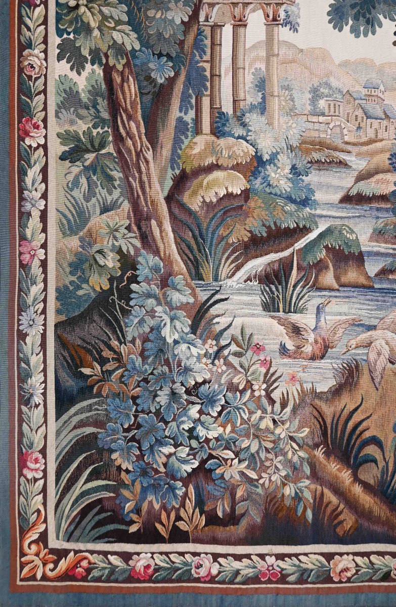 Tapisserie Verdure De La Manufacture Aubusson XIXe Siècle - 142lx197h - N° 1530-photo-1